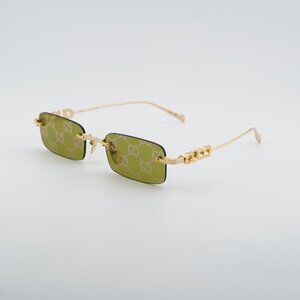 Gucci GG1808S 002 Sunglasses Gold Rectangle Frame, Green with GG pattern Lenses